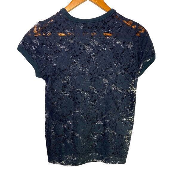 Mossimo‎ Stretch Black See Through Lace Boho Pedal Floral Crochet Shirt Size S - Picture 2 of 9
